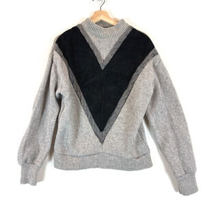 Vintage 80s-90s Raybrook Mens 2 Ply Wool/Suede Grandpa Sweater Large Heavy Knit